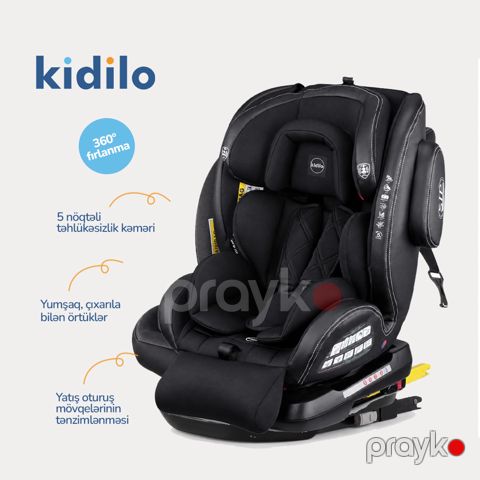 Avtomobil kreslosu Kidilo, AB308, 0+ (13 kq qədər), Qara, Avtomobil təhlükəsizlik kəmərləri — Bakı