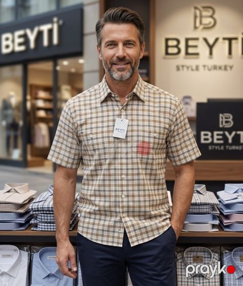 Kişilər üçün qısaqol köynək GMG983, bej, pambıq, ölçü 3XL — Bakı