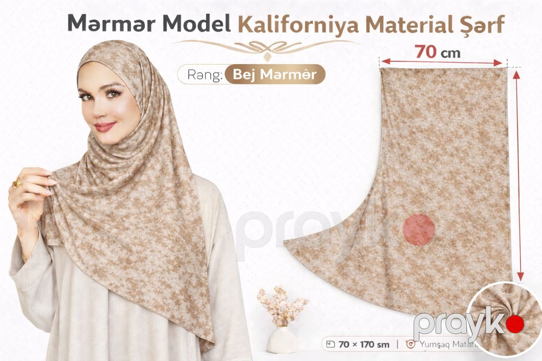 Hicab mərmər naxışlı 67470851, trikotaj, bej — Mallar, Bakı (2)