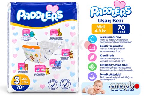 Uşaq bezləri Paddlers Jumbo ölçü 3 Midi, 4–9 kq, 70 əd — Bakı