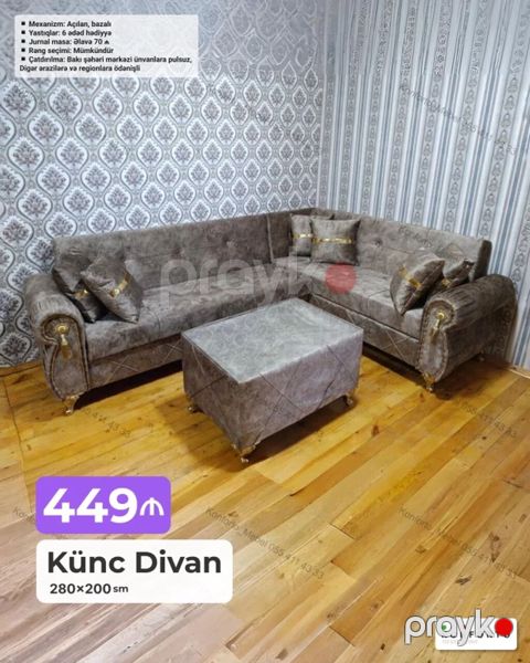 Künc divan – 280×200 sm Xüsusiyyətlər: - Mexanizm: Açılan, bazalı — Bakı