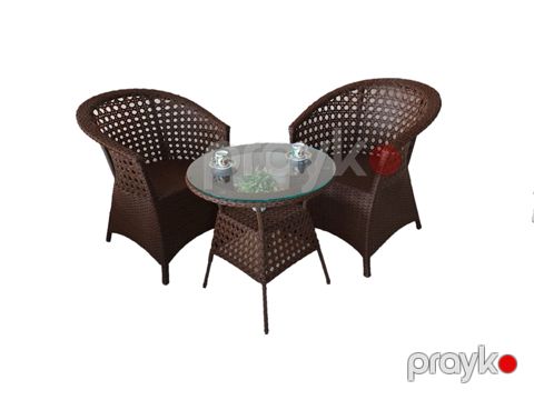 Bağ üçün mebel dəsti Zili Rattan Sofiya, 2 nəfərlik, qəhvəyi; masa ölçüsü: diametr 60 sm, hündürlüyü 60 sm; kreslo ölçüsü: eni 63 sm, hündürlüyü 80 sm — Bakı