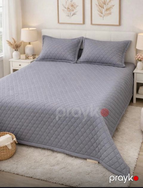 Örtük və yastıq üzü dəsti Prima Cotton MH874, ikinəfərlik, örtük 230x250 sm, yastıq üzü 50x70 sm/2 əd, pambıq, boz — Bakı