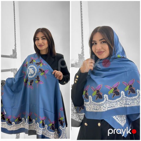 Kəlağayı ALVD079_mavi, 180x180 sm, mavi, ipək — Bakı