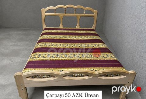Taxta çarpayı və döşək dəsti - Material: təbii ağac karkas, dekorativ — Bakı
