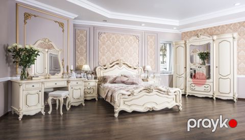 Yataq otağı üçün mebel dəsti Era Mebel Mona Liza, krem (şkaf 212x65x231 sm, çarpayı 183x213x140 sm, yataq yanı tumba 62x47x67.5 sm, komod 160x53x77.5 sm, güzgü 93х108 sm) — Bakı