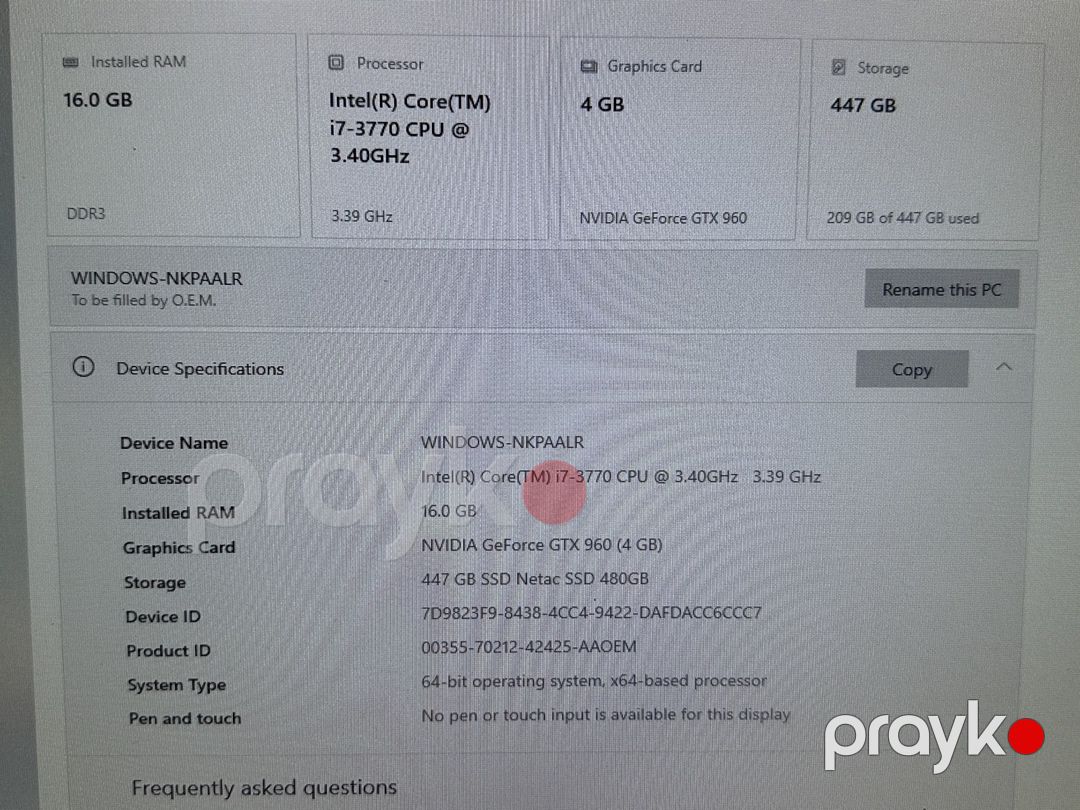 Gaming PC i7-3770 / GTX 960 4GB / 16GB RAM / 480GB SSD + 22” Monitor — Masaüstü kompüterlər, Bakı (5)