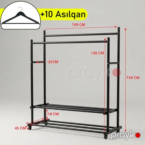 Döşəməüstü asılqan FenEx, metal, qara, 158x45x109 sm — Bakı