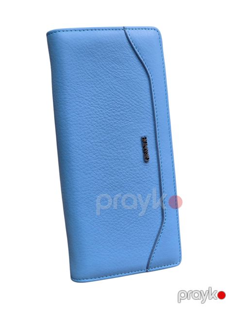 Qadınlar üçün pul kisəsi, təbii dana dərisi, açıq mavi, 19x10 sm, 9 kart bölməsi, Türkiyə istehsalı - Grande_2664_SkyBlue — Bakı