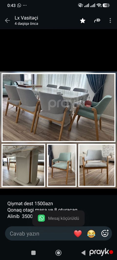 Qiymət dest 1500azn Qonaq otagi masa ve 8 oturacaq Alinib 3500 azne — Bakı