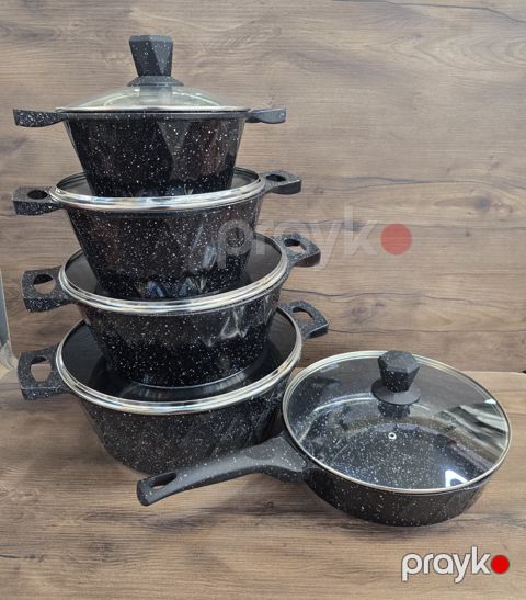 Qazan dəsti hm1828, qranit, qara, 5 parça — Bakı