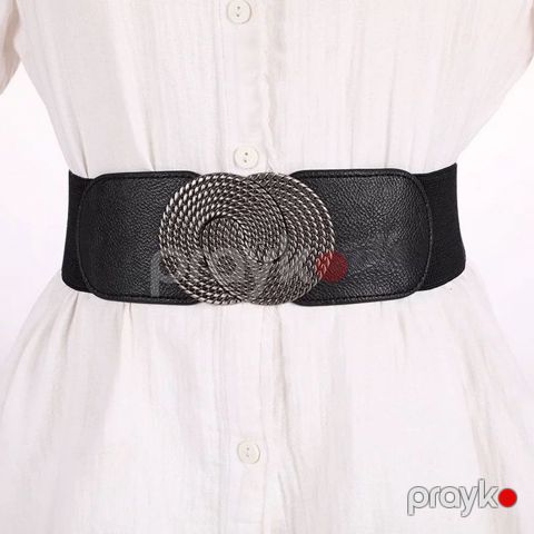 Qadın kəməri ML_3455, tekstil/eko dəri, qara/gümüşü, One Size — Bakı