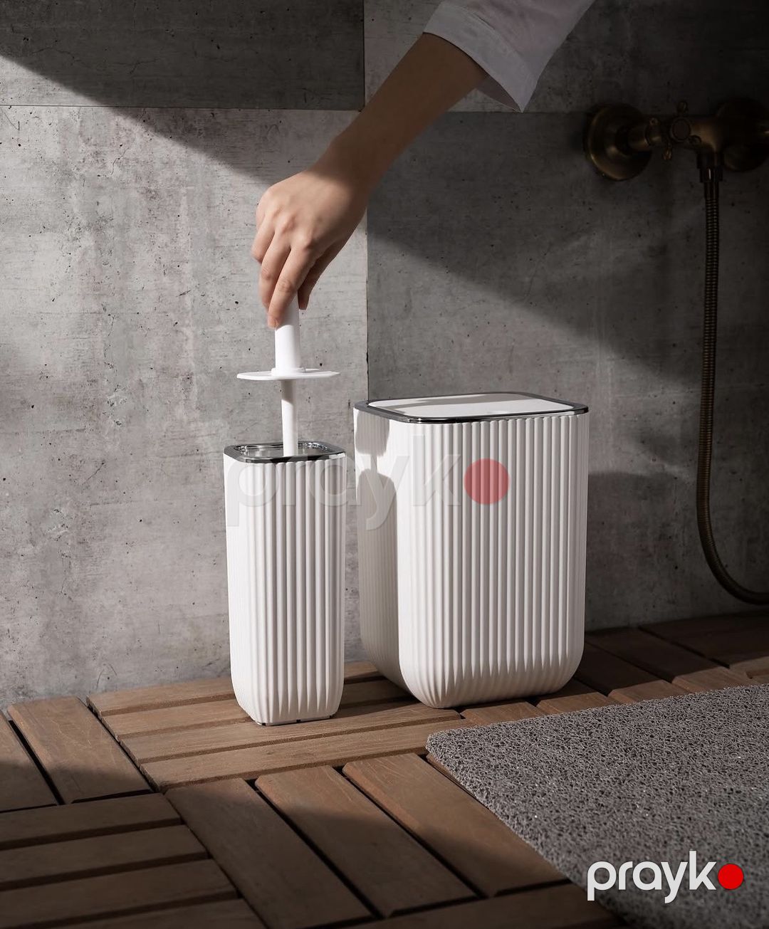 Hamam üçün dəst: tualet fırçası və zibil vedrəsi, ağ, plastik — Mallar, Bakı (2)