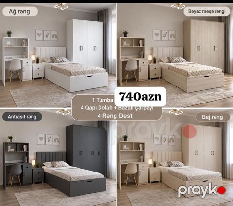 Yataq otağı mebel dəsti – 4 rəng seçimi: - Ağ - Bej - Antrasit - Bayaz — Digah
