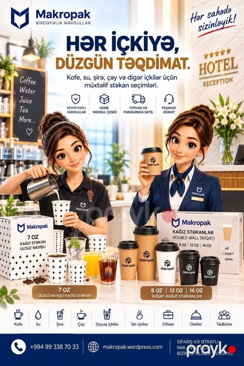 Hər içkiyə, düzgün təqdimat Su, kofe, çay, şirə və digər isti və — Masazır