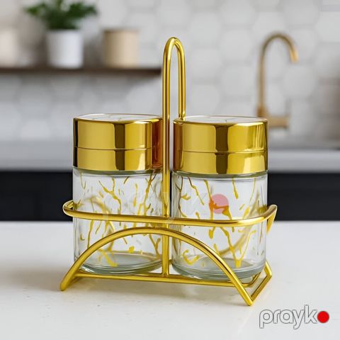 Duz qabı 2-li, metal, atlıqlı, ağ/qızılı - nh_6dsfsskkv — Bakı