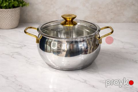 Qazan Natura 952995_RB, xrom, şüşə qapaq, gümüşü, 22x12 sm, 4.8 l — Bakı