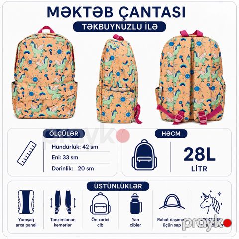 Məktəb çantası 12279, narıncı, 28 l — Bakı