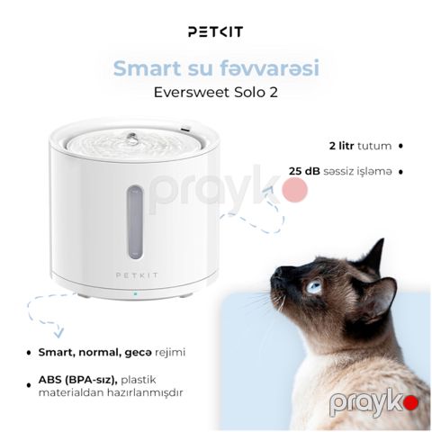Ağıllı su təknəsi Petkit Eversweet Solo 2, itlər və pişiklər üçün, ABS plastik, 2 l — Bakı