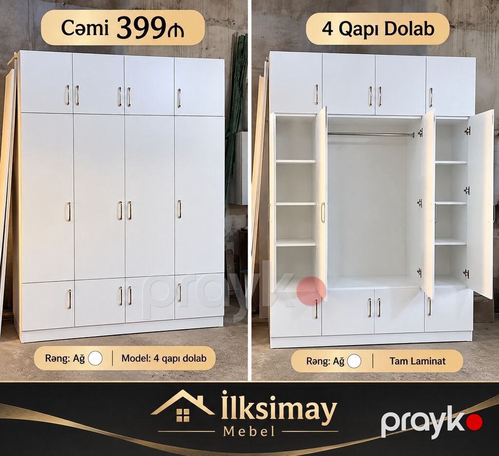 Məhsul: 4 qapılı şkaf (İlksimay Mebel) - Material: Tam laminat — Şkaflar, Bakı (2)