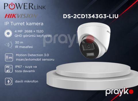 Təhlükəsizlik Kamerası Hikvision DS-2CD1343G3-LIU Smart Hybrid Light 3.0 4MP IP — Bakı