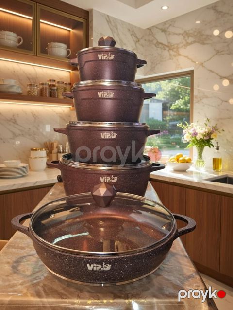 Qazan dəsti VIP, qranit, bordo, 18 sm, 22 sm, 26 sm, 30 sm, tava 30 sm — Bakı