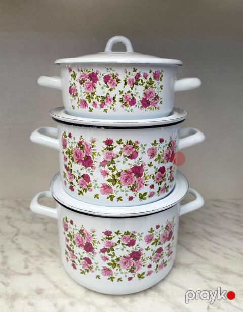 Qazan dəsti No Brand, mina, ağ/çəhrayı, 6 parça — Bakı