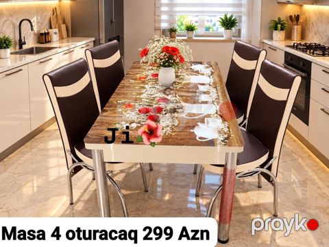 Mətbəx üçün modern masa və 4 ədəd oturacaq dəsti. - Masaüstü: ağac — Digah