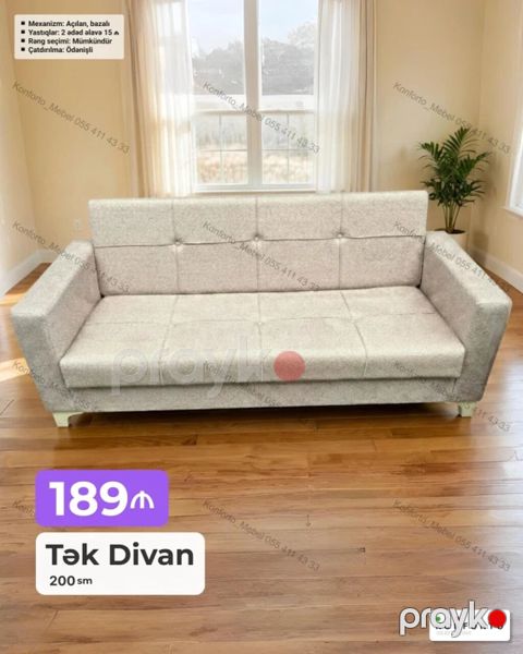 Tək divan – 200 sm - Mexanizm: açılan, bazalı (yataq funksiyalı — Bakı