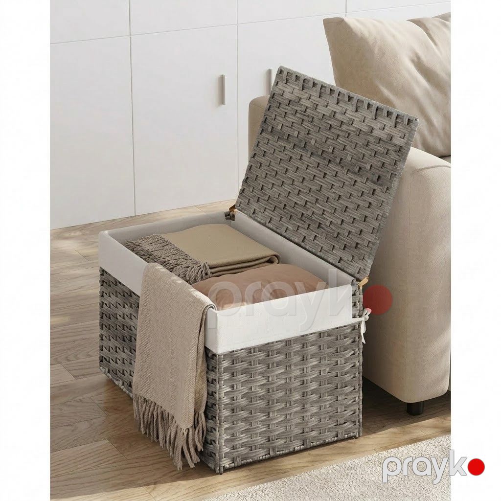 Saxlama səbəti 81663, həsir, boz, 60x35x35 sm — Mallar, Bakı (2)