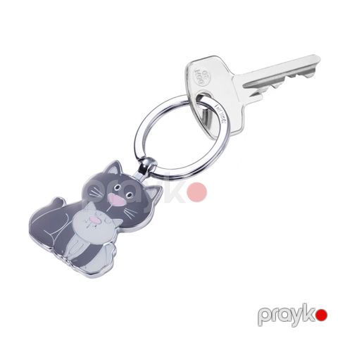 Açar üçün brelok Troika KR18-04-GY Cat with Kitten, metal, 78х35х4 mm — Bakı