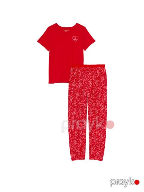 Qadınlar üçün şalvarlı pijama dəsti Victoria’s Secret Flannel Tee Jama, qırmızı, pambıq, ölçü 36 — Bakı