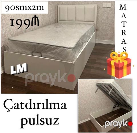 Tək bazalı çarpayı – Sifarişlə, Yeni Ölçü: 90 sm x 2 m Qiymət — Bakı