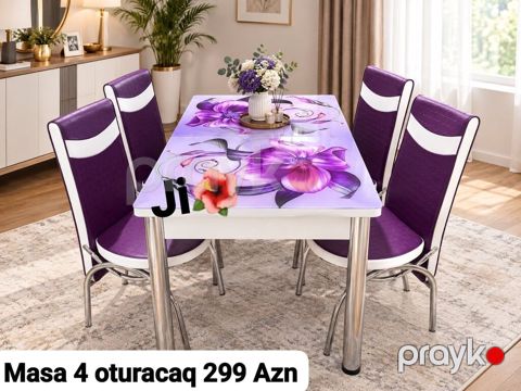 Mətbəx/qonaq otağı üçün masa dəsti - Dəst: 1 masa + 4 oturacaq — Digah