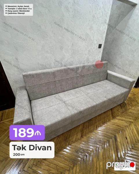 Tək divan – 200 sm - Açılan mexanizm, bazalı model - Rəng seçimi — Bakı