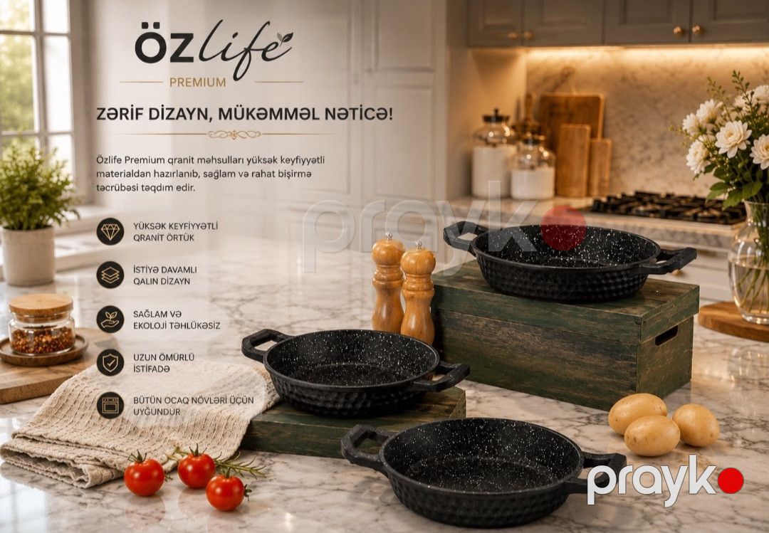 Tava dəsti Ozlife 0891, qranit, qara, 3 parça — Mallar, Bakı (2)
