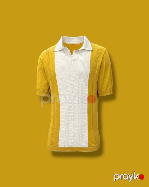 Kişilər üçün polo SM-001, pambıq, sarı/ağ, ölçü S — Bakı