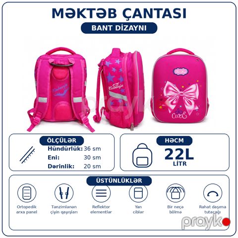 Məktəb çantası 12270, çəhrayı, 22 l — Bakı