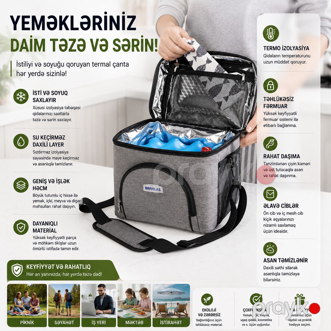 Termoçanta, 5 l, temperaturun saxlanılması üçün, boz — Mallar, Bakı (2)
