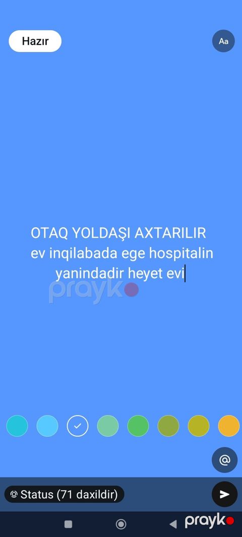 Otaq yoldaşı axtarılır. Mekan: İnqilabda, Ege Hospitalın yanında — Masazır