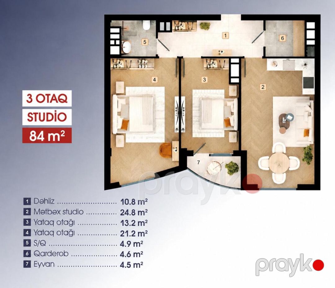 Satılır 3 otaqlı yeni tikili 84 m² — Mənzil, Bakı (3)