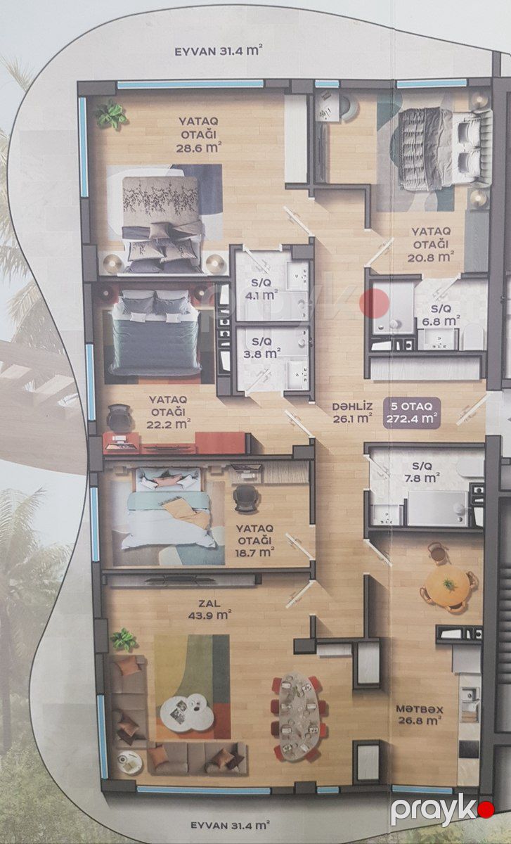 Satılır 4 otaqlı yeni tikili 268.2 m² — Mənzil, Bakı (5)
