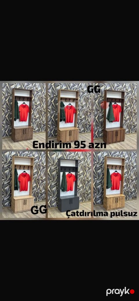 Dəhliz üçün asılqanlı dolab - Model: asılqan, üst açıq rəf və alt iki — Bakı