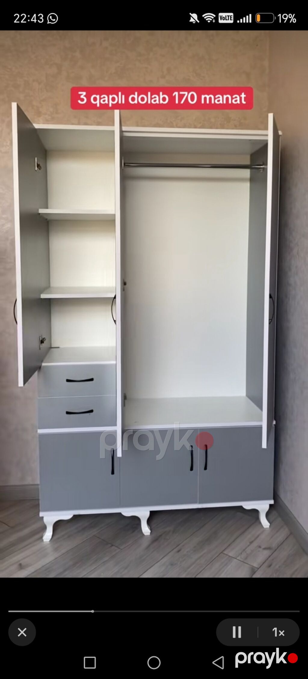 3 qapılı paltar dolabı - Klassik dizayn: ortada güzgülü qapı, zərif — Şkaflar, Bakı (2)