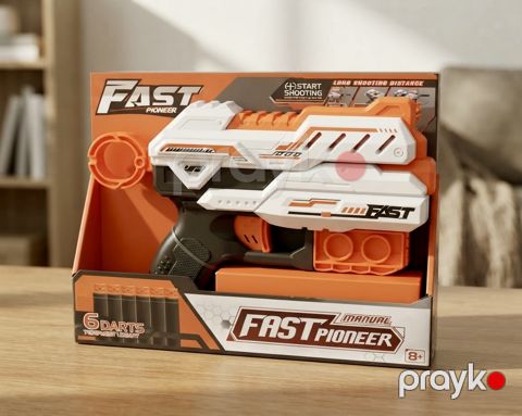 Oyuncaq silahı Fast Pioneer, Manual Compact / Pistol Style - Soft Bullet Blaster MK805, Tapança, Atəş açır, 8+, Ağ, Narıncı, Qara — Bakı