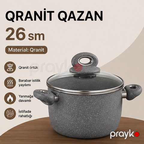Qazan No brand, 6000 ml, Qranit, 26 sm — Bakı