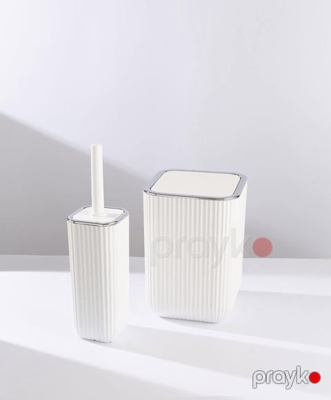 Hamam üçün dəst: tualet fırçası və zibil vedrəsi, ağ, plastik — Bakı