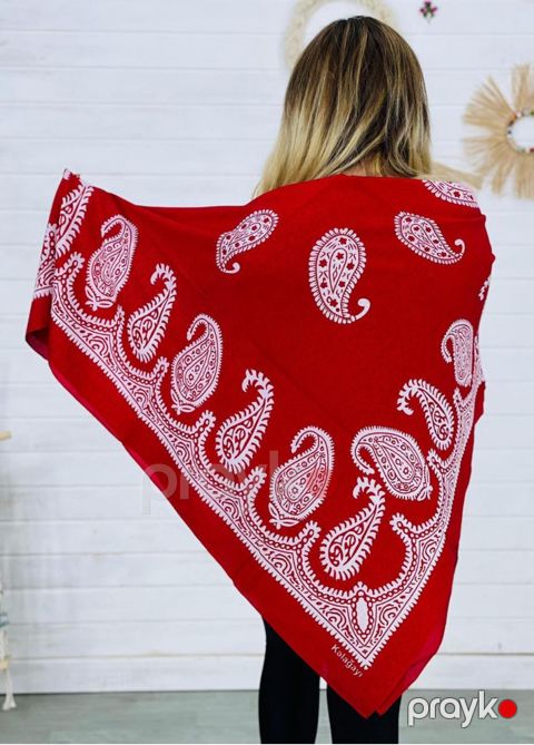 Kəlağayı MM68, ipək, qırmızı, 150x150 sm — Bakı