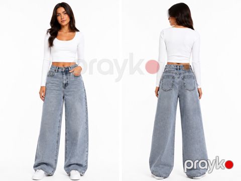 Qadınlar üçün wide leg cins, mavi, poliester, ölçü 28 — Bakı