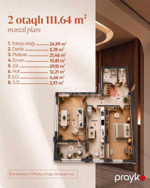 Satılır 2 otaqlı yeni tikili 111.6 m² — Bakı